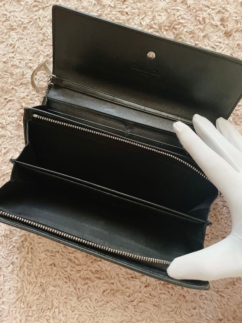 DIOR レディ ディオール チェーンウォレット 長財布　ブラック黒　ラムスキン