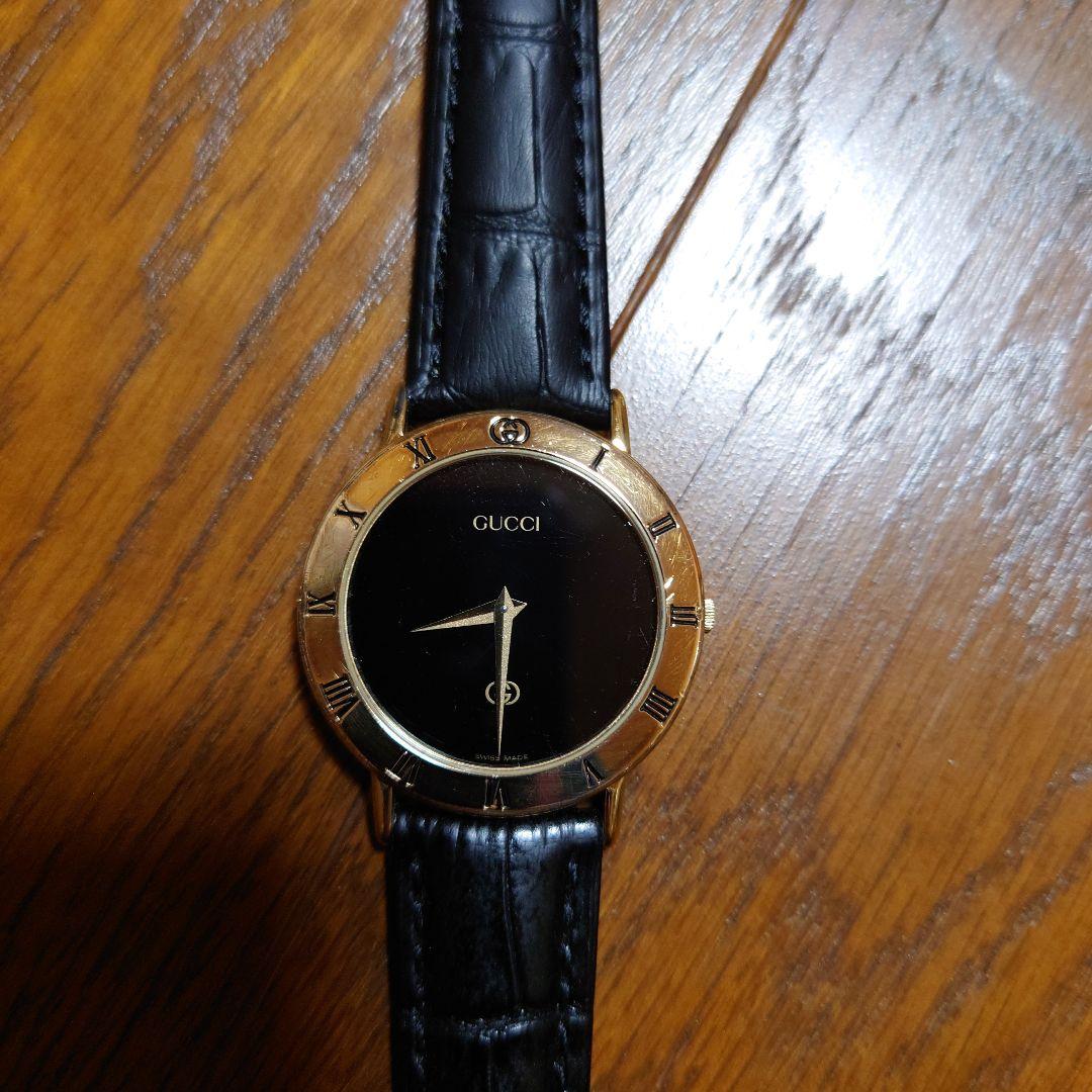 【美品・新品ベルト】GUCCI 3000M ブラックレザーアナログ メンズ時計