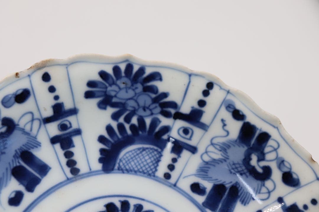 中国　明時代　染付花卉昆虫紋花口皿4点　送料込み0201