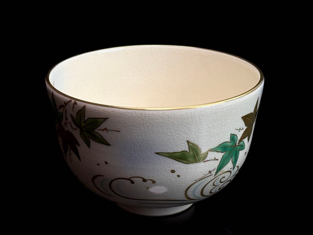 【未使用】京焼【森里良三】 号 陶楽 金彩 青楓 茶碗 共箱栞付 R811173