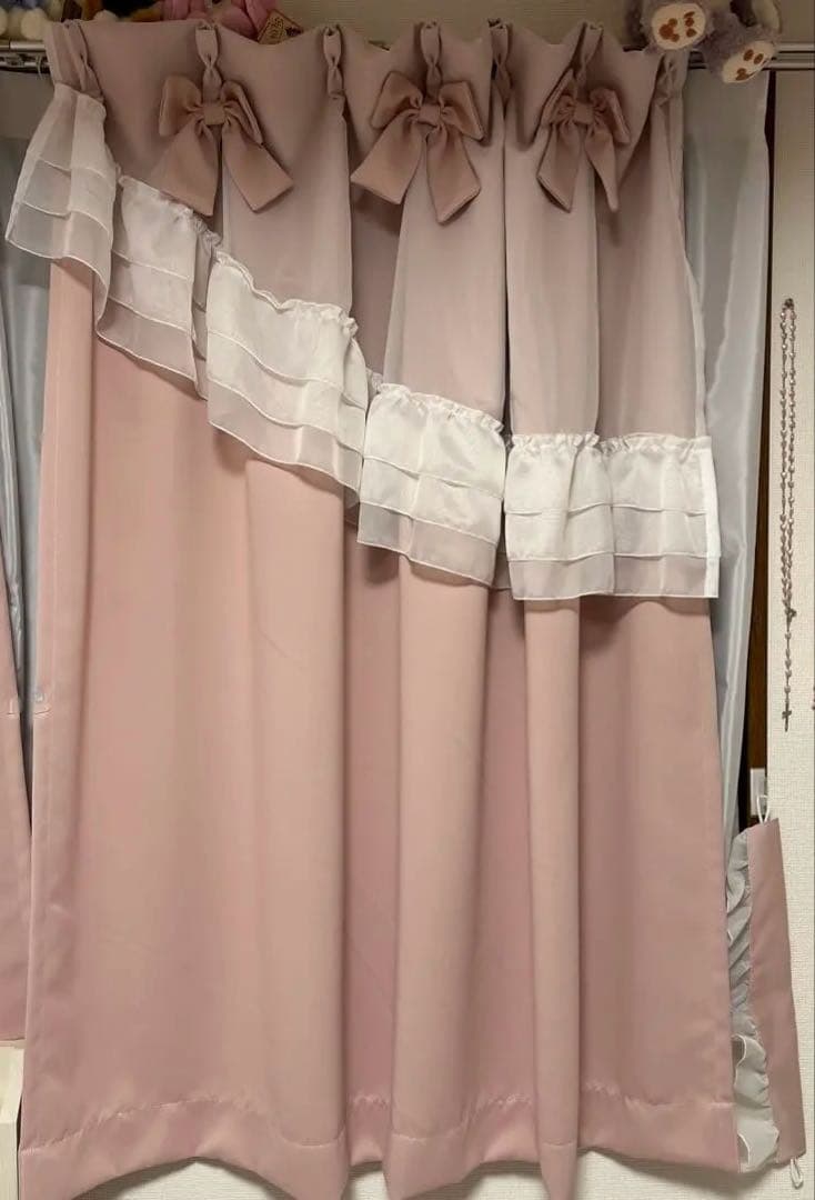 ティアラリボン2WAY遮光カーテン（100×135）/ピンク ロマプリ