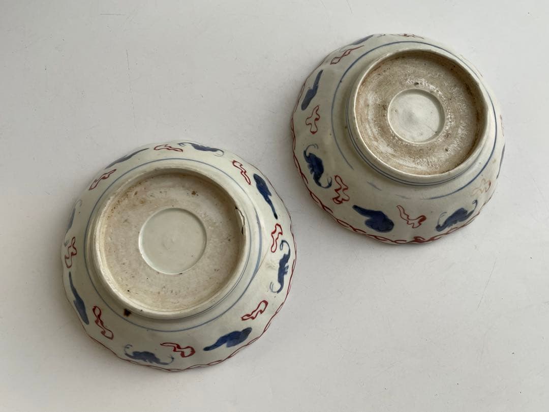 骨董　アンティーク　古伊万里　色絵　花唐草文様　膾皿　なます皿　2枚