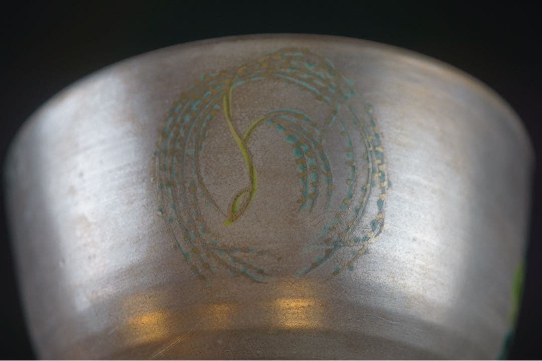 方舟 作 銀地 色絵 茶碗 共箱 共布 茶道具