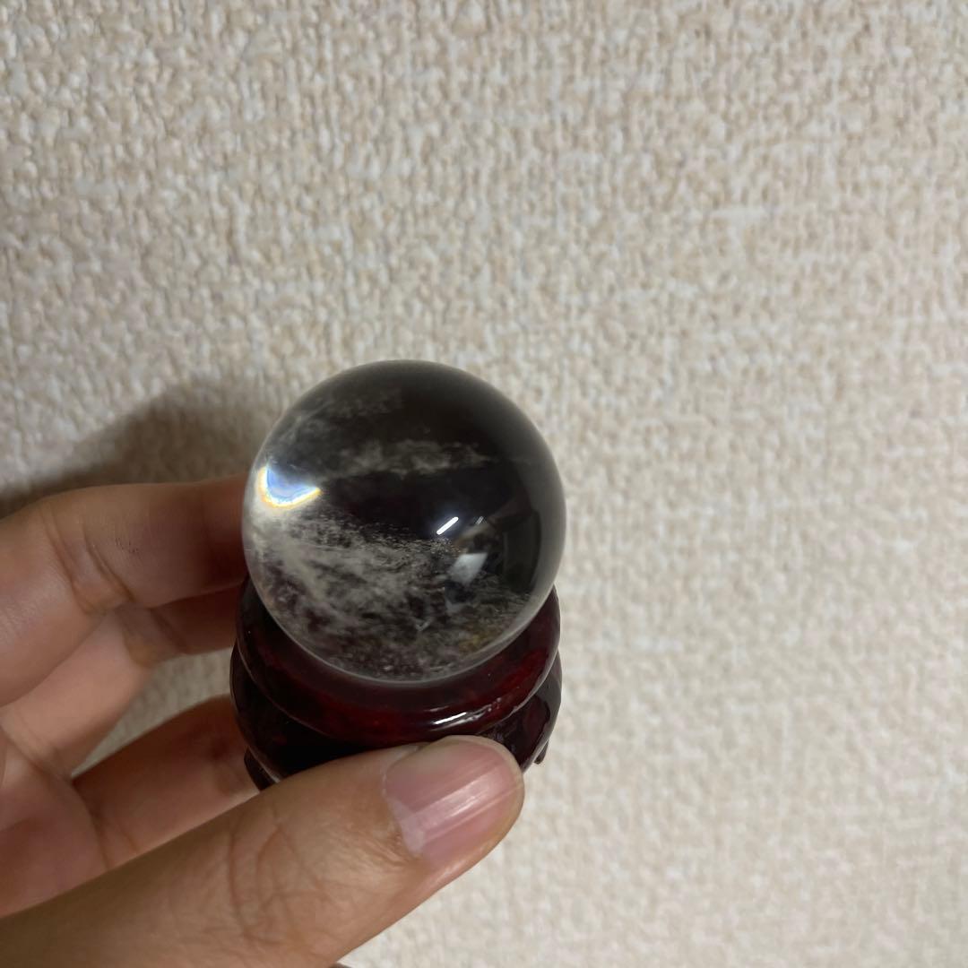 ブラジル産　超稀少 青光　パワーストーン　スフィア丸玉　34mm 台座付き