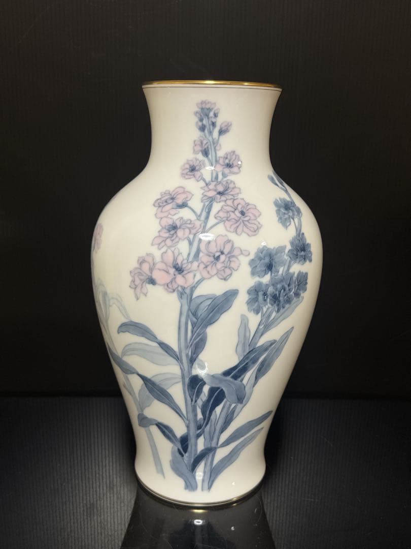 大型 大倉陶園 OKURA 彩色花図 花瓶