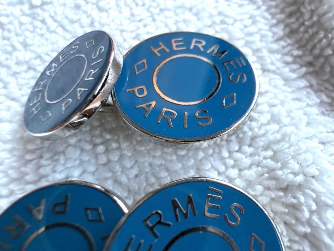 【美品】HERMES セリエ チェーン カフリンクス カフス ネイビーブルー
