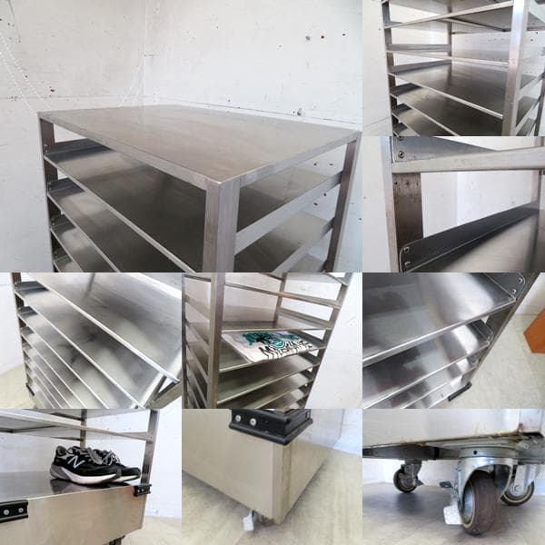 美品■キャスター付きステンレスシェルフ■インダストリアル■店舗什器■13段