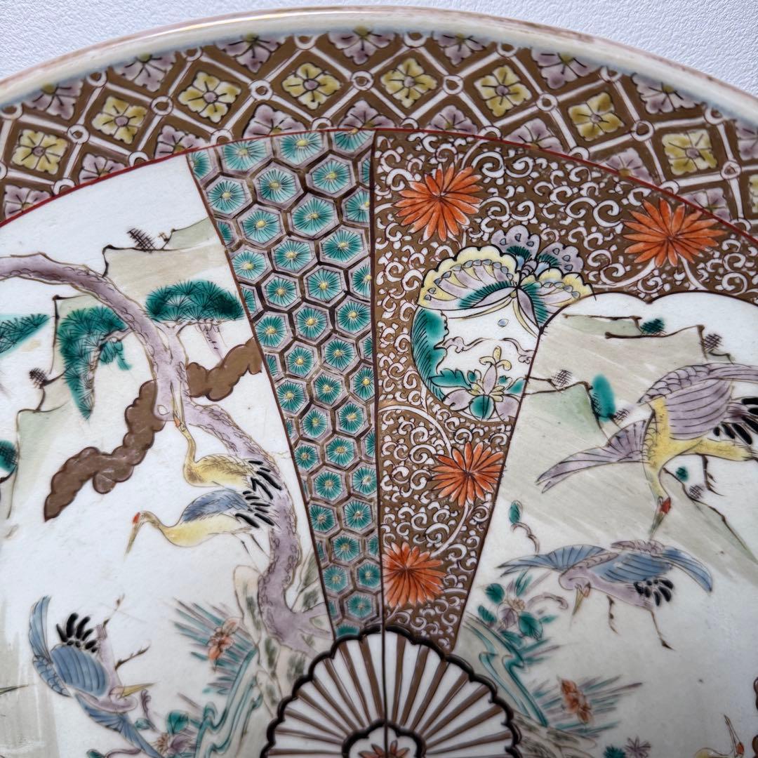古伊万里　大皿　色絵三方松鶴図大皿　　太明成化年製　裏鳳凰と桐花図