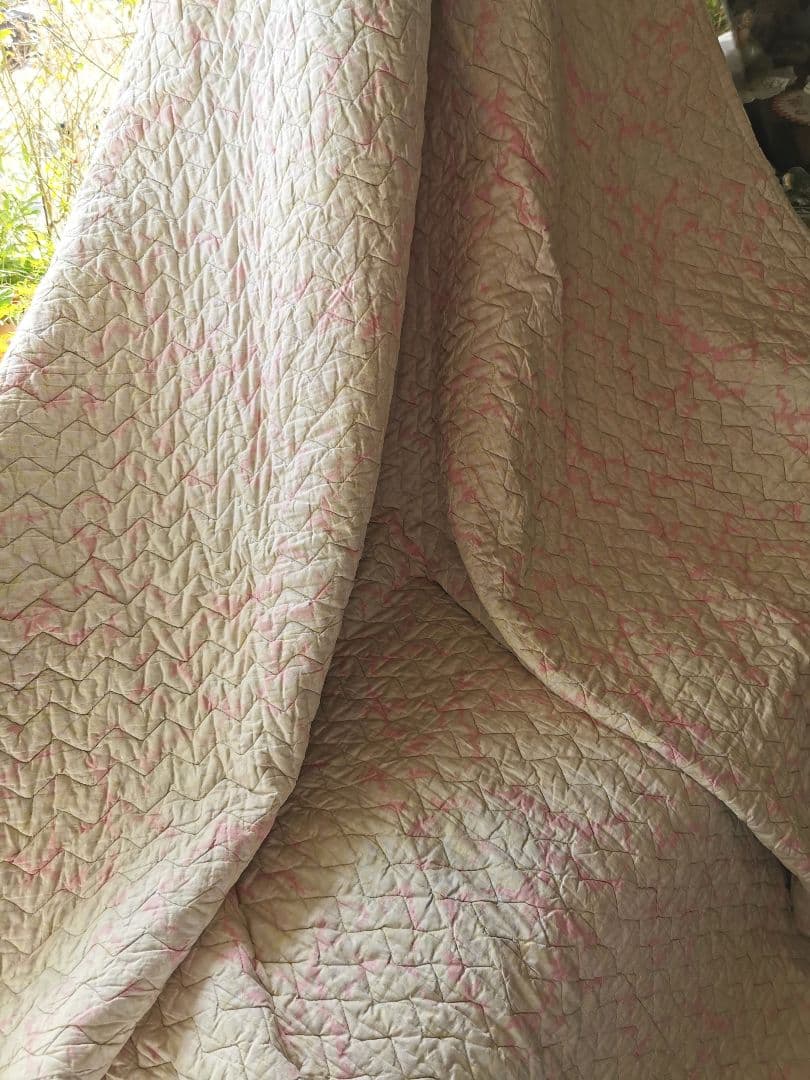 アンティーク ダーラムキルト 超大判リバーシブル シャビーシック ピンクグリーン