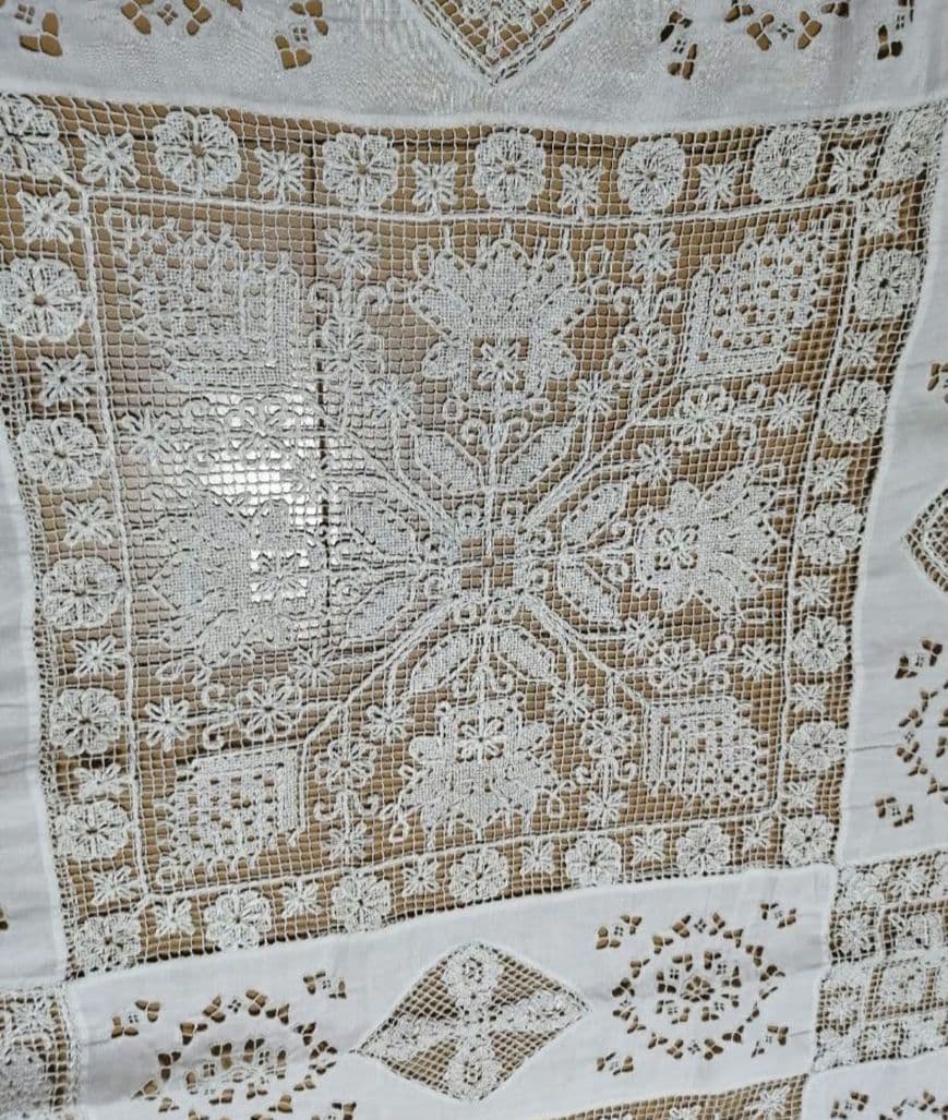 アンティーク　フランス製　ホワイトレース テーブルクロス