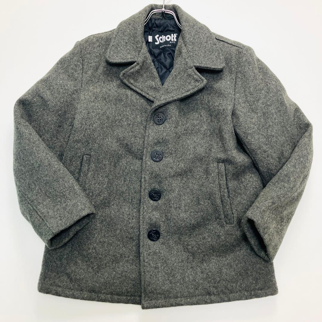 【希少サイズ】　Schott ピーコート　裏地キルティング　USA製 グレー　L