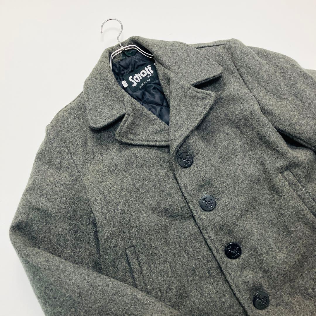 【希少サイズ】　Schott ピーコート　裏地キルティング　USA製 グレー　L