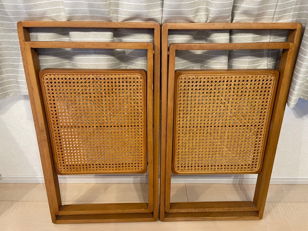 ヴィンテージ　ルーマニア製　木製ラタン折り畳みチェア