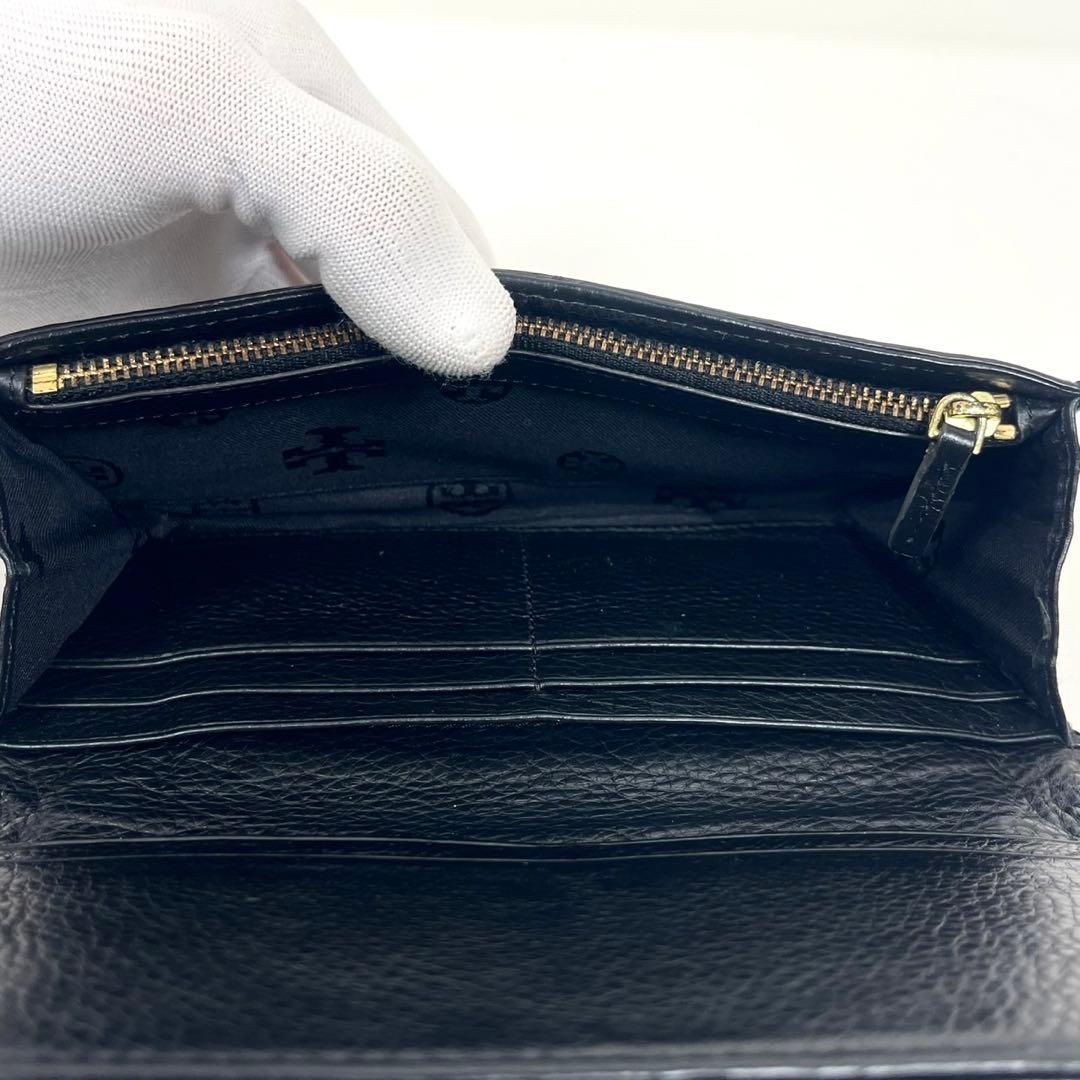トリーバーチ　長財布　デカロゴ！　二つ折りウォレット　本革　極美品　ブラック