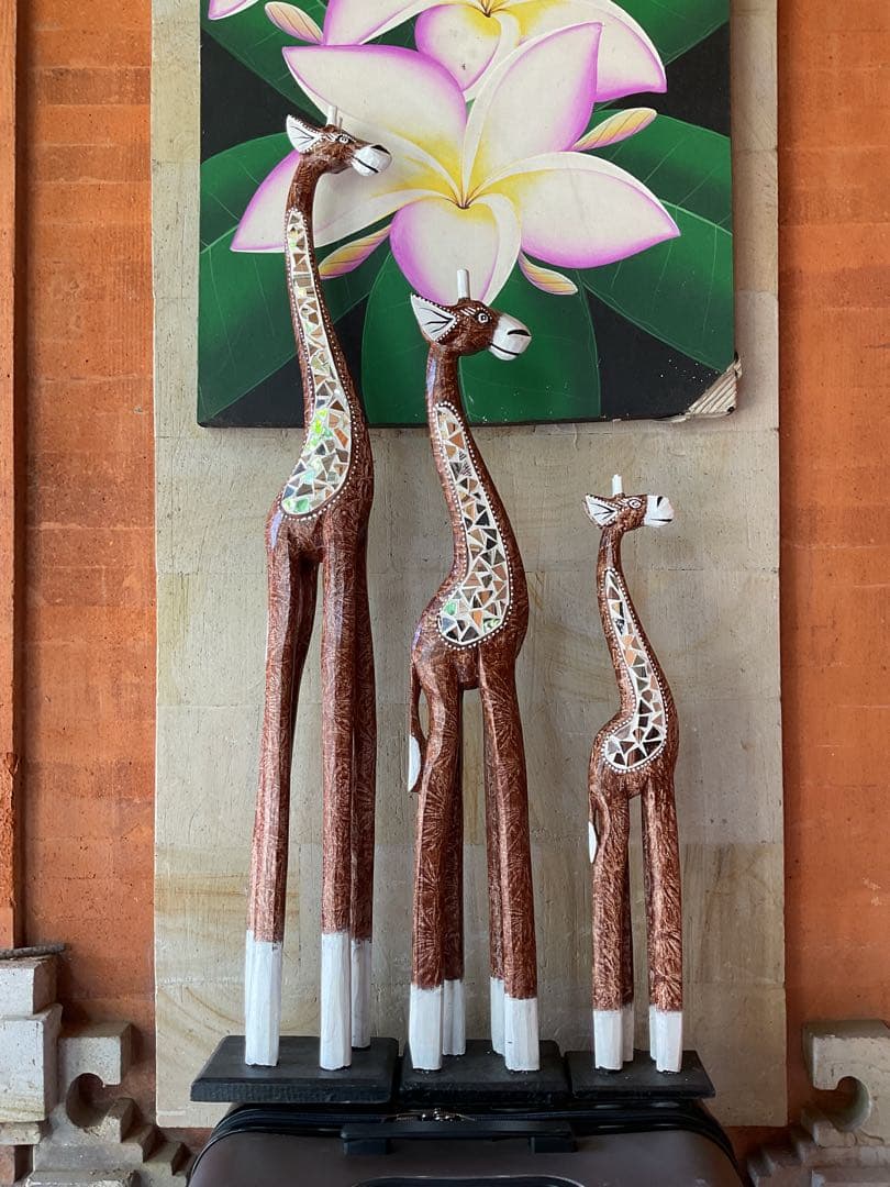 「新入荷」バリ島original木彫りキリン3体セット