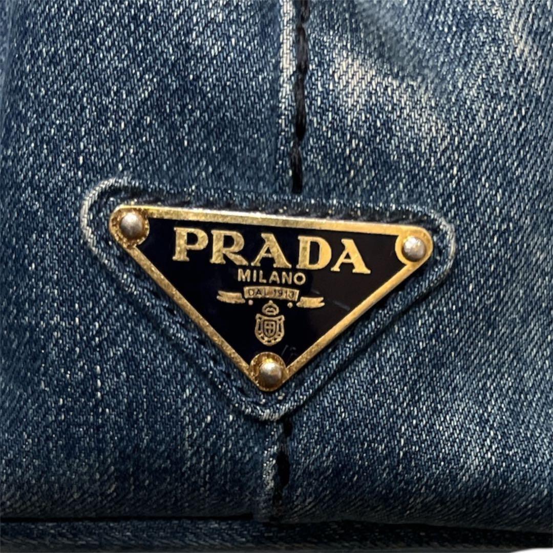 PRADA カナパ　S トートバッグ デニム　ブルー 三角ロゴ　肩掛け