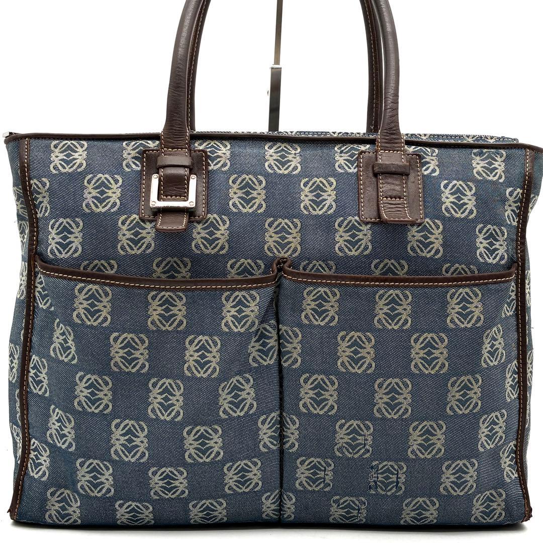 正規品 ロエベ ビジネスバッグ アナグラム A4 PC可 メンズ ネイビー