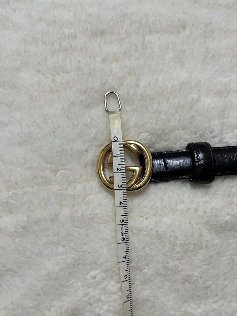 GUCCI グッチ　ブラックレザー ベルト　ゴールド　ダブルGロゴ