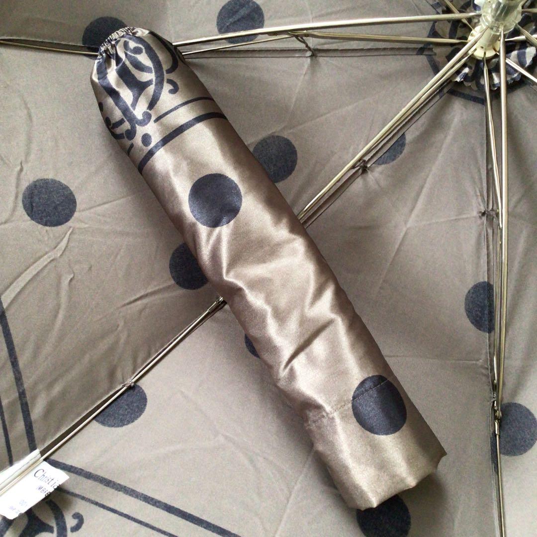 ディオール トロッター ドット柄 ケース付　折りたたみ傘 ベージュ ネイビー