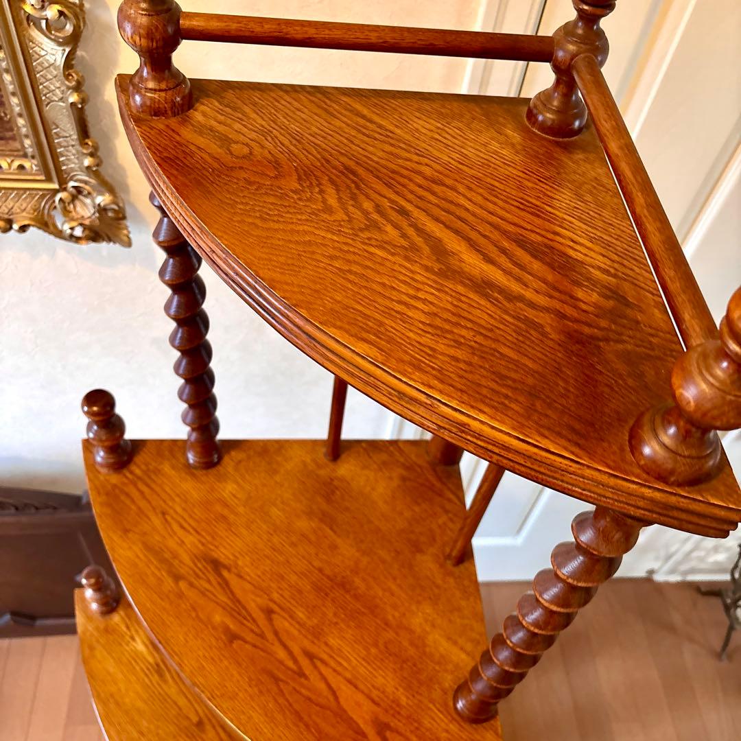 芋助様☆イギリス アンティーク コーナー シェルフ4段 オーク材 ツイストレッグ