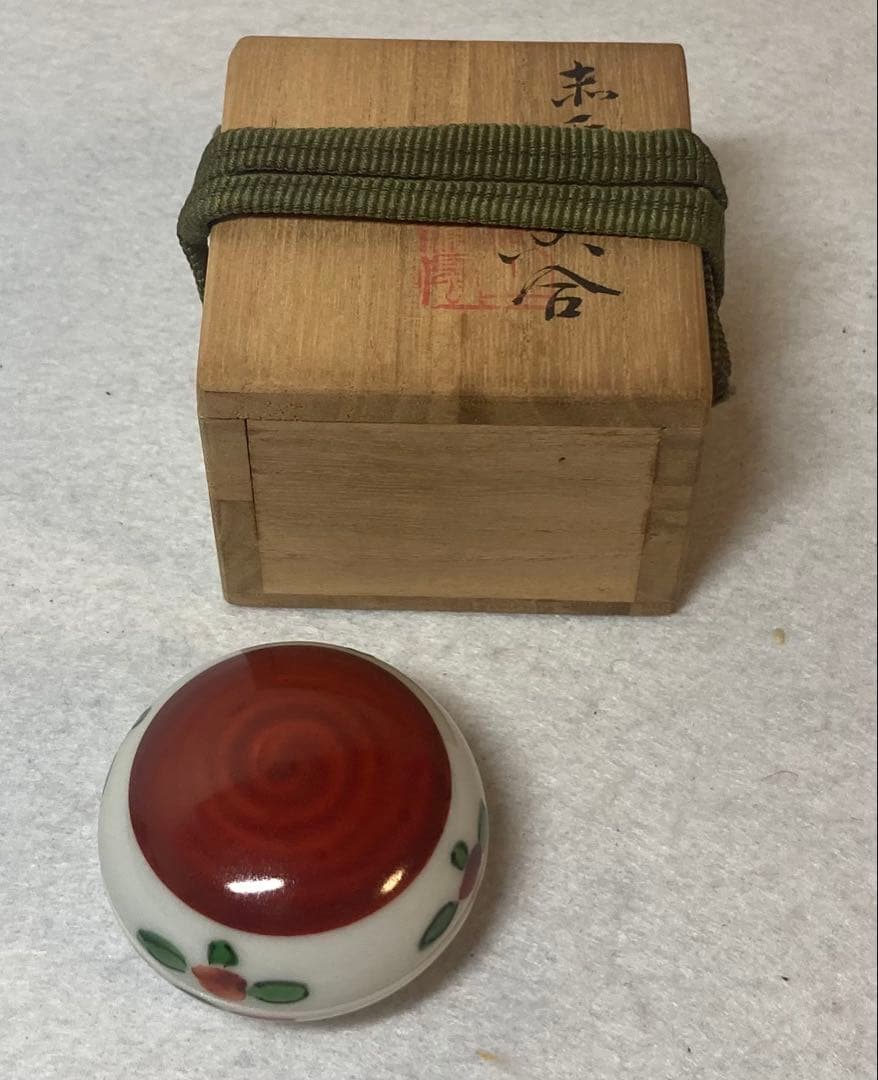 B412h「赤画 香合」清風与平造　共箱　京焼　湖山清風