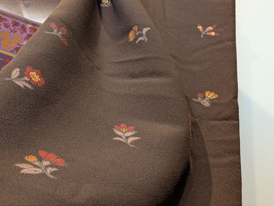 振袖フルセット 身丈168.5裄69.5 更紗 焦げ茶 ブラウン 金彩 成人式