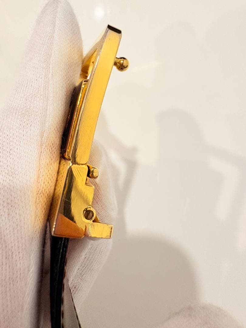 【美品】CELINE セリーヌ マカダム ブラックレザーベルト ゴールドバックル