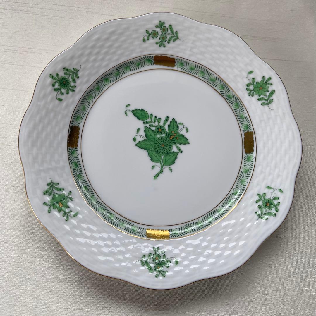 ヘレンド　アポニーグリーン　デザートプレート　約19cm ６枚セット