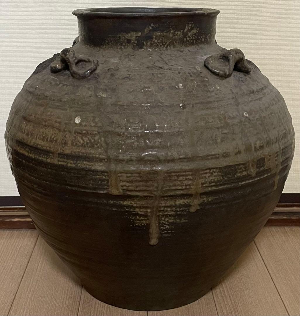 古備前　桃山時代　大壺　特大38cm 　四耳大壺　葉茶壺　Lf6288