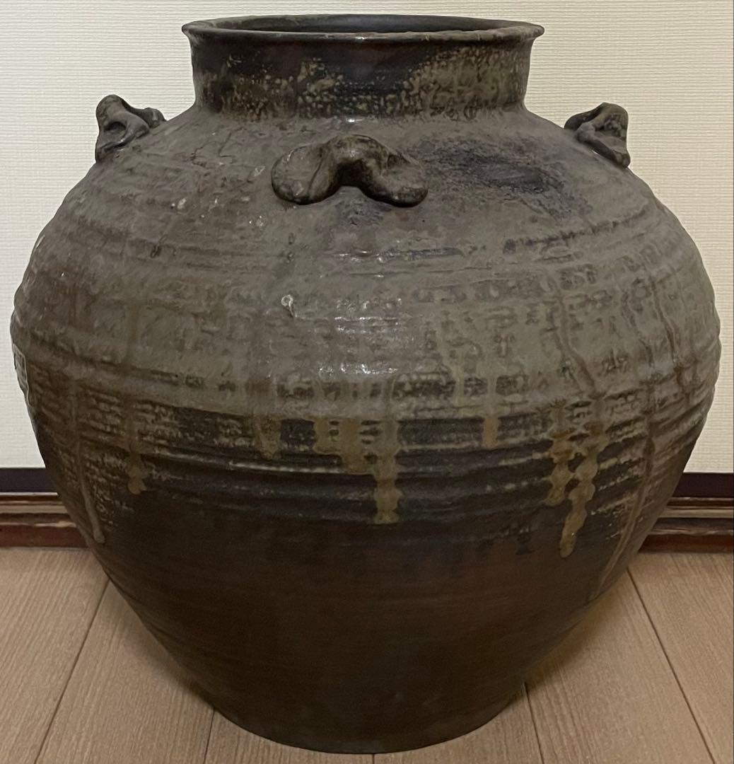 古備前　桃山時代　大壺　特大38cm 　四耳大壺　葉茶壺　Lf6288