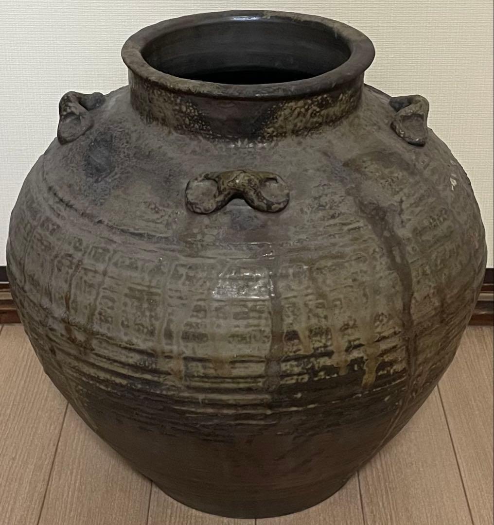 古備前　桃山時代　大壺　特大38cm 　四耳大壺　葉茶壺　Lf6288