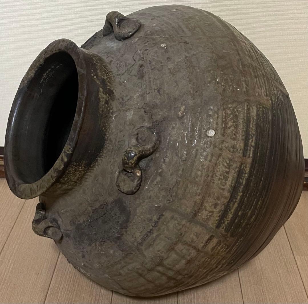 古備前　桃山時代　大壺　特大38cm 　四耳大壺　葉茶壺　Lf6288