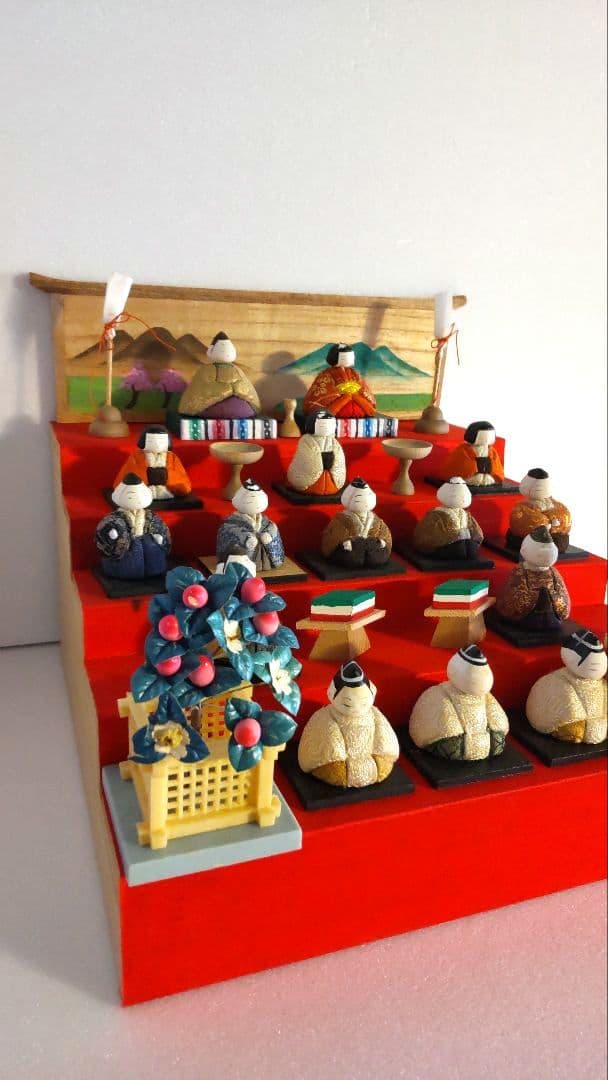 【昭和レトロ】風月雛　雛人形　豆雛　木目込み十五人飾り