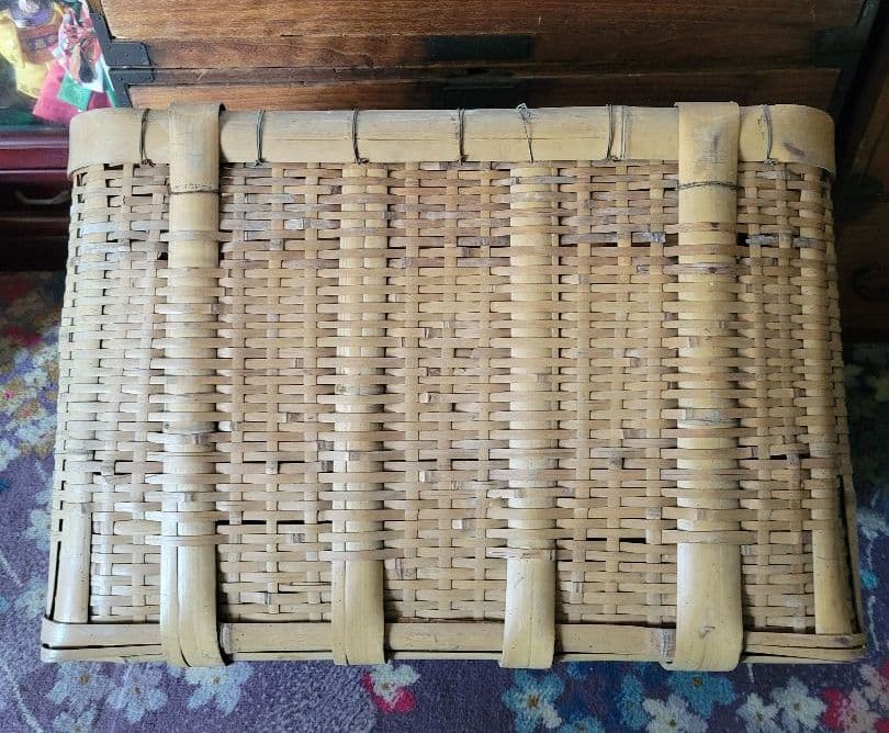 レア★　昭和レトロ　珍品　竹製角篭(骨太)　御用かご　超特大　良品