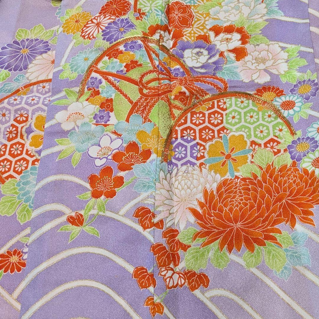 7歳　レトロ薄紫鼓　七五三　お着物・帯セット