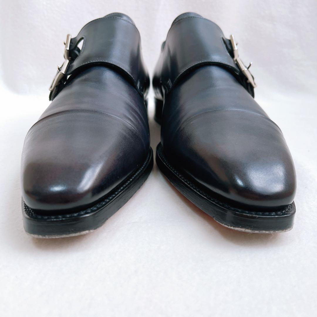 極美品 サントーニ ダブルモンクストラップ レザー 革靴 黒 ストレートチップ