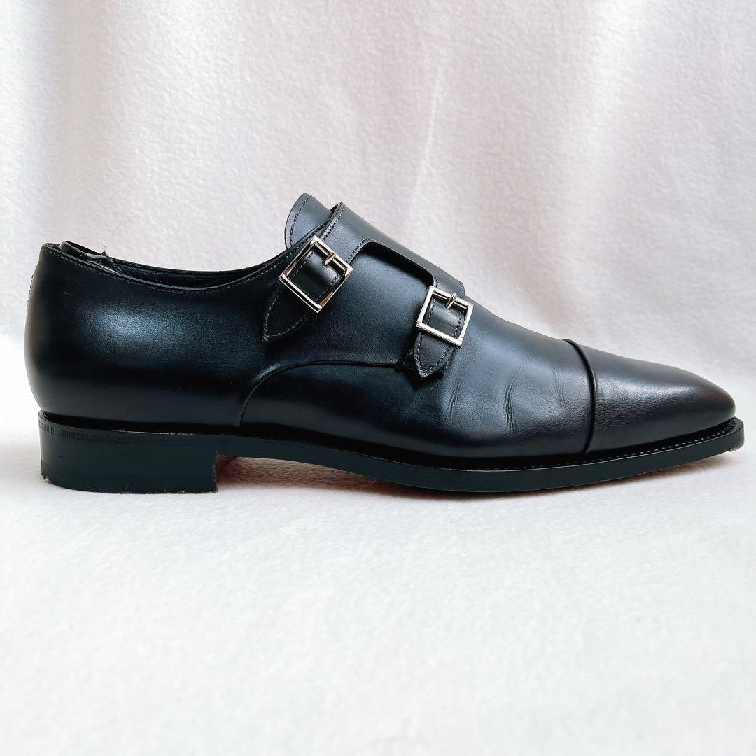 極美品 サントーニ ダブルモンクストラップ レザー 革靴 黒 ストレートチップ