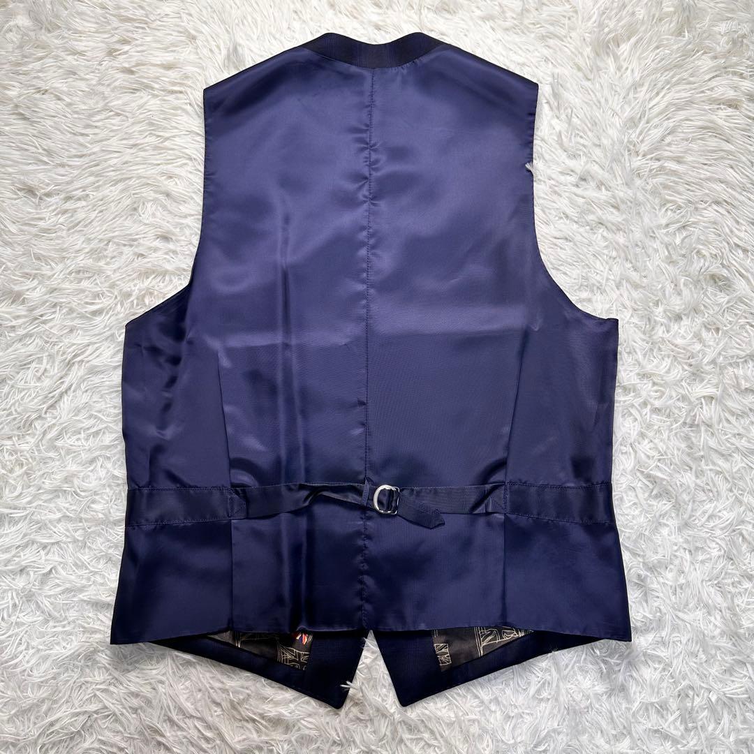 現行 極美品 ポールスミス 国旗柄 光沢 チェック 高級レダ ネイビー L 総裏