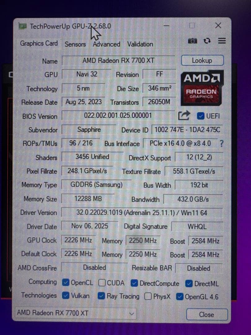 グラフィックボード・グラボ・ビデオカード Sapphire Radeon RX 7700 XT 12GB