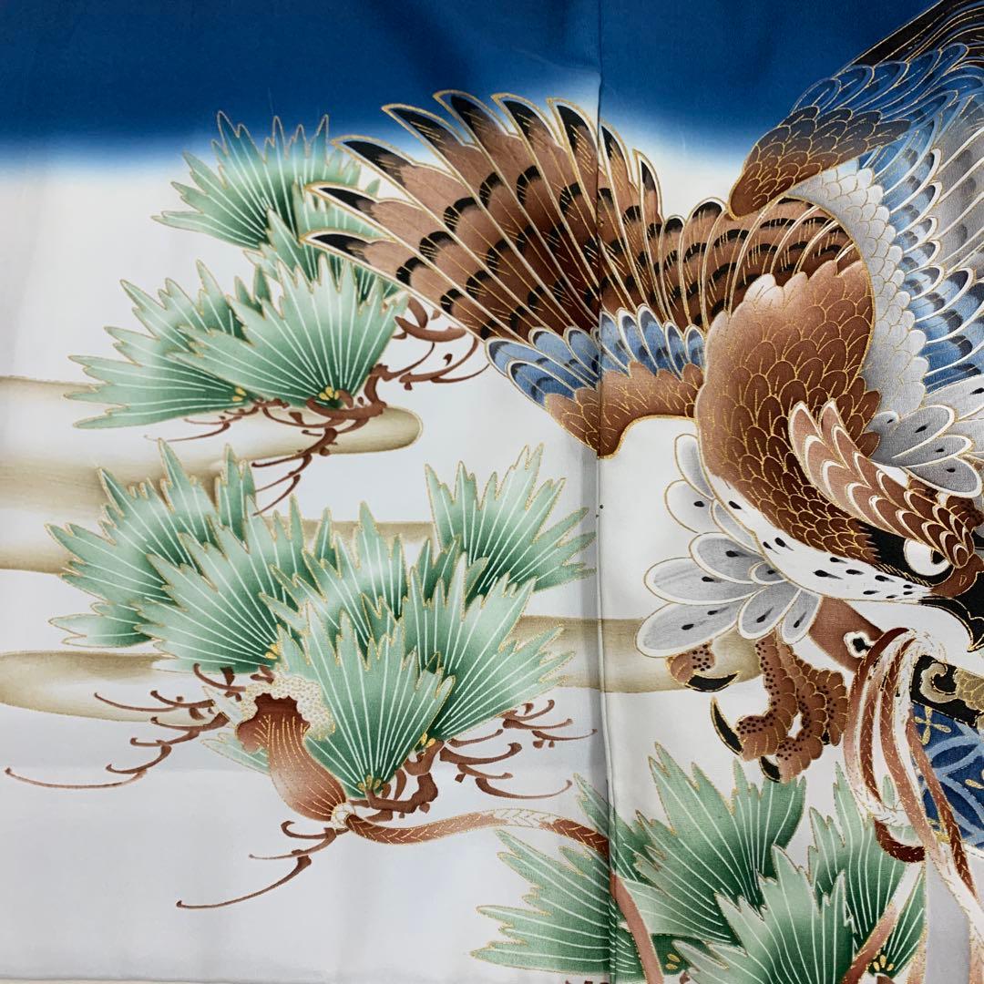 J紋入れ込み最高級新品正絹産着京友禅染分手描き美術、特撰大鷹祝い松古典文