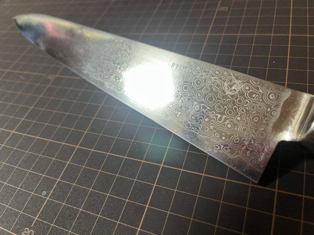 龍泉刃物 梵天雲龍 筋引 包丁 刃渡り27cm V 金10号 ニッケルダマスカス