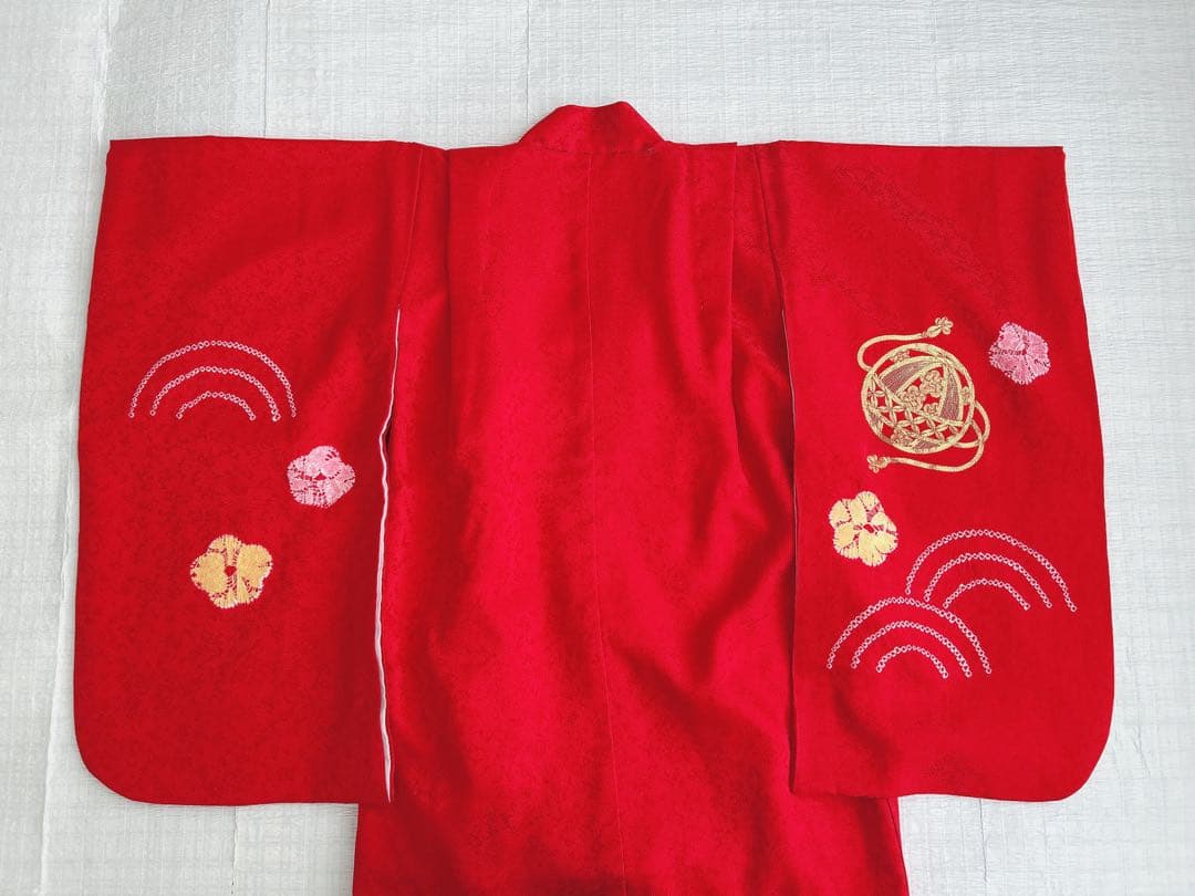 七五三 3歳着物 被布セット 正絹 絞り 赤