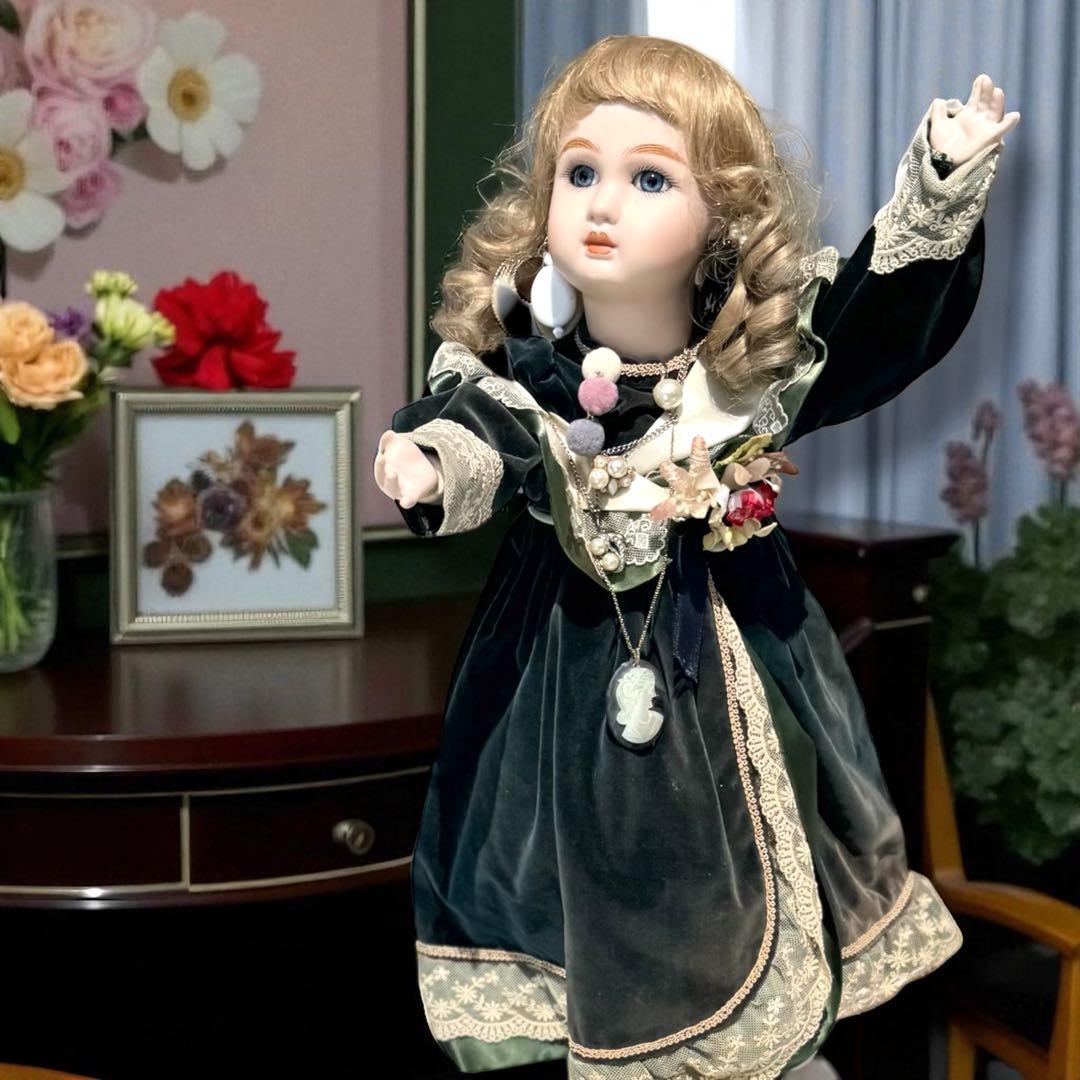 ノエル ビスクドール スタイナー リプロ フレンチ グリーン ドレス ボネ