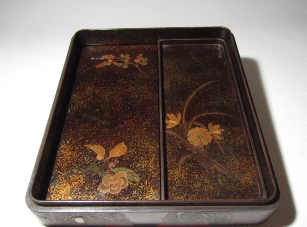 時代 硯箱 山水蒔絵 金梨地 高級感のある時代の名品！7796