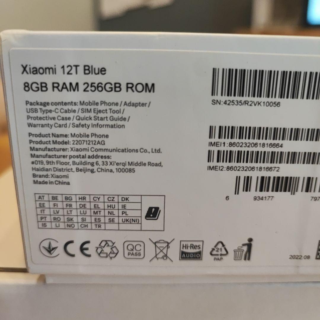 【値下げ】（美品）Xiaomi 12T グローバル版 低頻度使用