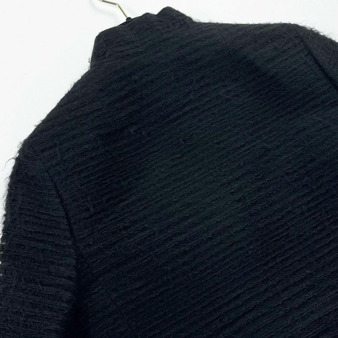 アクリス ノーカラージャケット ウール ラムナッパレザー シルク 黒 ショート丈