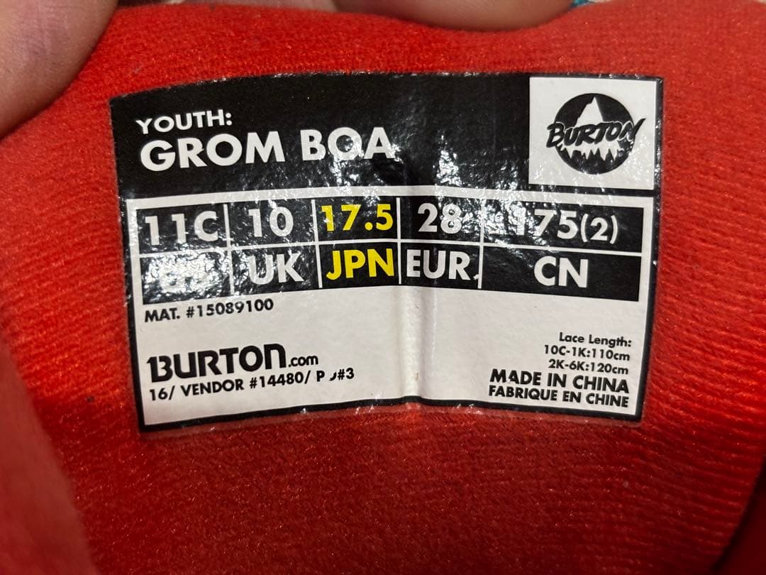 BURTON GROM BOA 子ども用スノーボードブーツ　17.5センチ