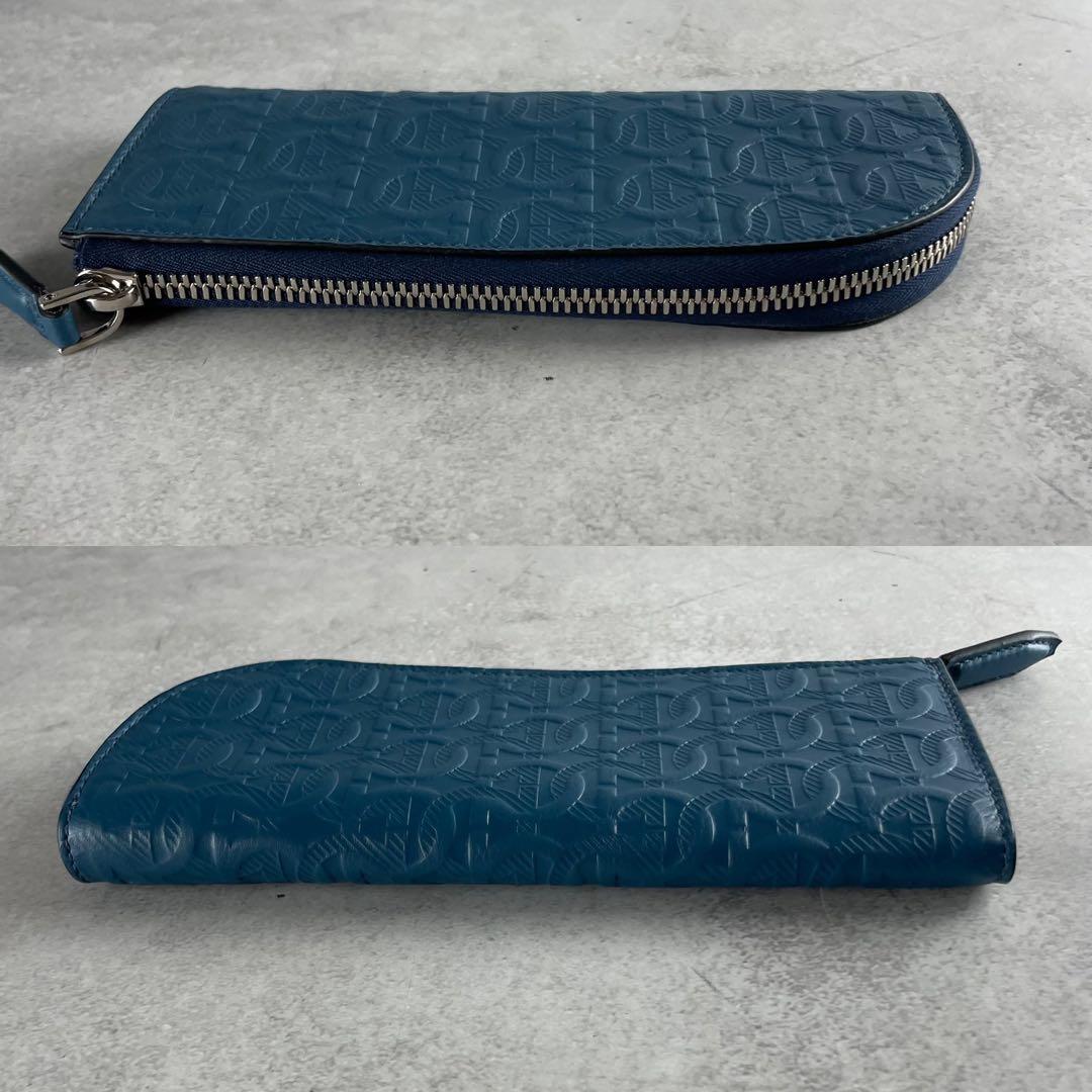 未使用級✨ サルヴァトーレフェラガモ 現行 ペンケース エンボス加工 レザー 青