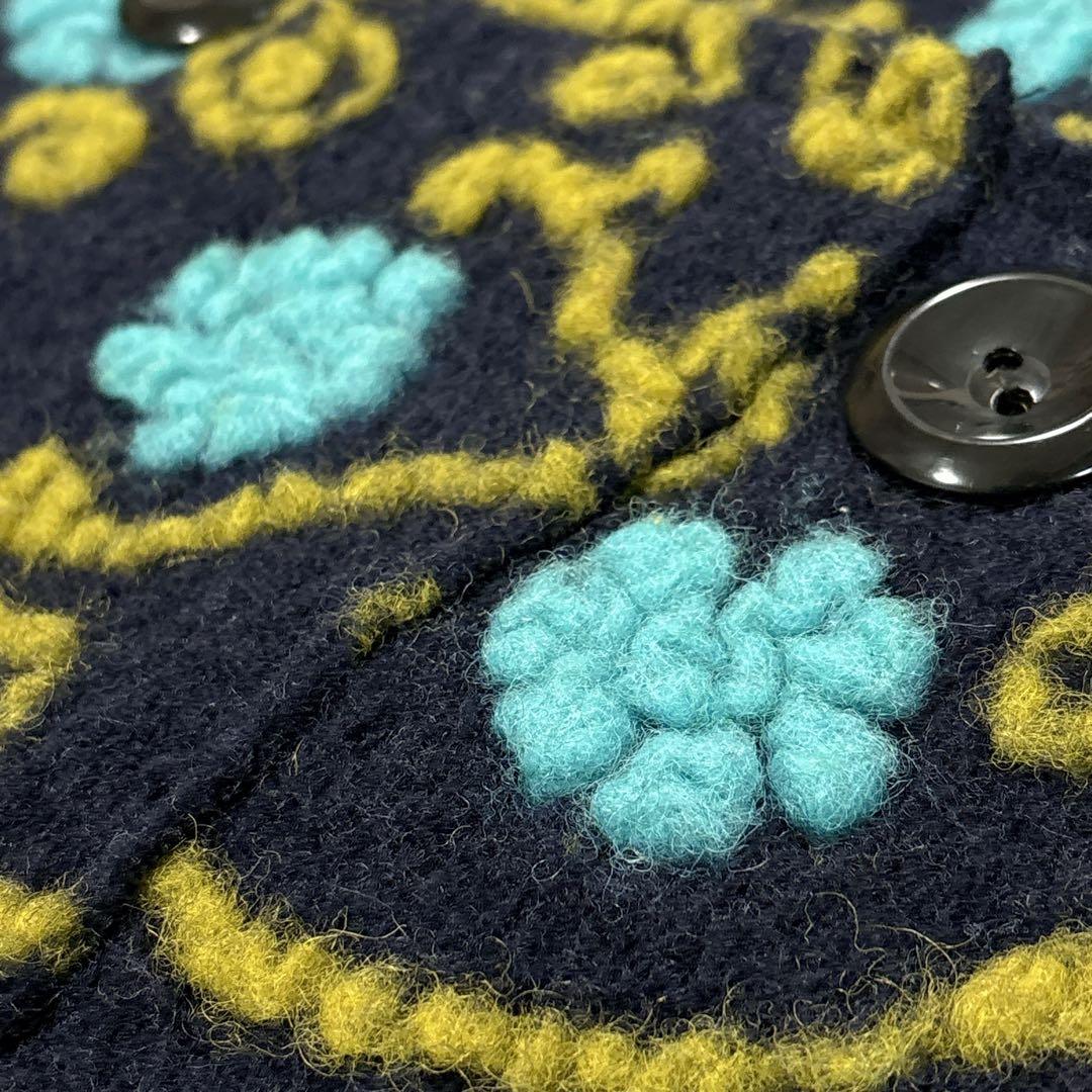 イタリア製　縮絨ウール　総柄　フーディー　ニットコート　ミドルコート