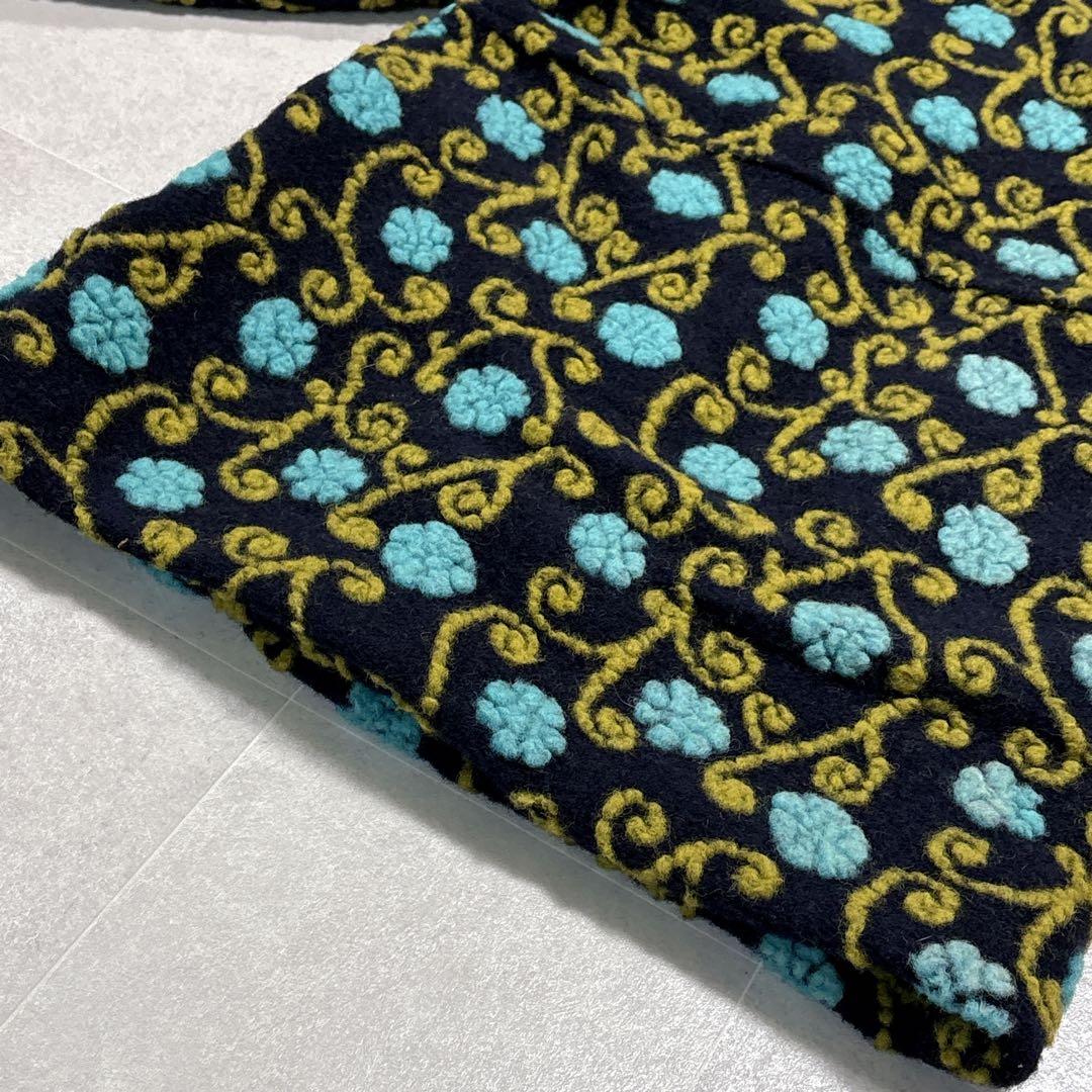 イタリア製　縮絨ウール　総柄　フーディー　ニットコート　ミドルコート